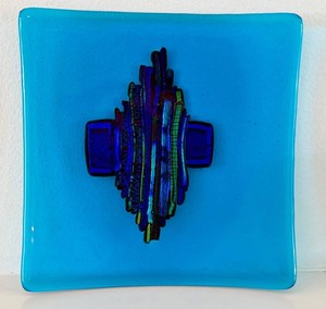 Fused Art Glass Plate - Abstract Multicolor Design