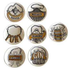 DR - Vintage Piero Fornasetti Ceramic Coasters Set of 7 - Vini e Liquori