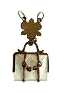 DR - Antique Watch Fob Charm - Victorian Edwardian Mother-of-Pearl Purse