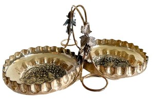 Antique 1896 Walker & Hall Silver-Plate Double Serving Dish, Grape Pattern
