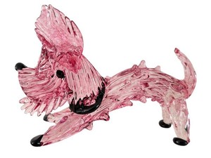 Vintage Italian Art Glass Dog Figurine - Pink Terrier Scottie Style