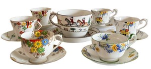 Vintage Bone China Teacup & Saucer Mixed Lot (Lot of 7)