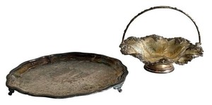 DR - Vintage Silver Plate Tray & Basket (Lot of 2)