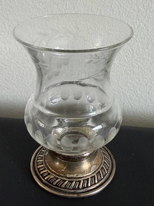 Etched Glass Candle Holder - Vintage Sterling Base