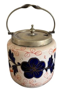 Antique Ceramic Biscuit Barrel Cookie Jar - E.P.N.S. England Floral