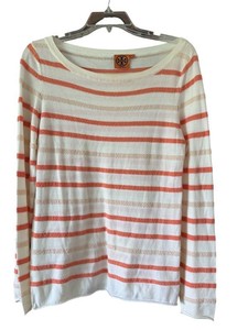 Womens Sweater - Tory Burch Striped Knit Pullover Size L