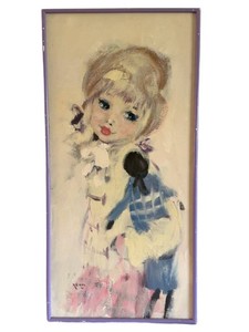 Mid-Century Modern Painting on Canvas - Framed Girl Portrait