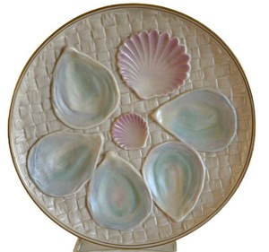 FR - Antique Oyster Plate - Royal Worcester Porcelain Shell Decor