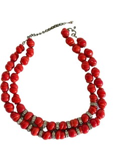 DR - Vintage Double-Strand Red Bead Necklace - Adjustable 12-14 in