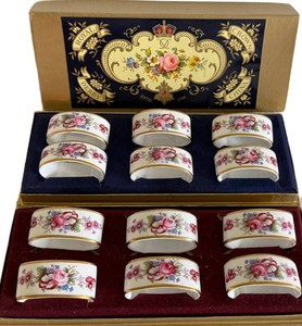 Vintage Porcelain Napkin Rings - Royal Crown Derby Floral (Lot of 12)