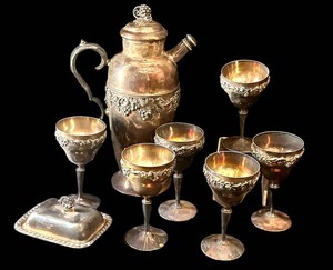 FR - Vintage Canterbury Silver Plate Beverage Service & Goblets - 9-Piece Set