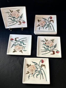 FR - Vintage Italian Majolica Floral Dessert Plates 7pc