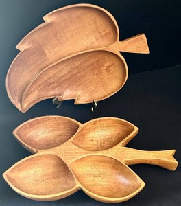 FR - Vintage Wooden Leaf Serving Trays - Pantalcraft (Lot of 2)