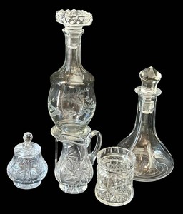 FR - Vintage Cut Glass Barware & Tabletop Set (Lot of 6)