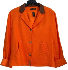 BDRM1 - Womens Linen Blazer - Lauren Ralph Lauren Leather-Trimmed Size 14
