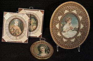 FR - Portrait Miniature Prints - Framed Portraits, Plaque & Pendant (Lot of 4)