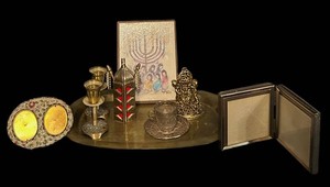 FR - Judaica Decor Mixed Lot - Torah Case, Menorah Art & Israeli Pieces