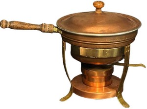 FR - Vintage Copper Chafing Dish With Lid & Warming Stand