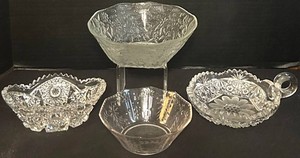 FR - Vintage Glass Serving Dishes - 4-Piece Clear Glass Group