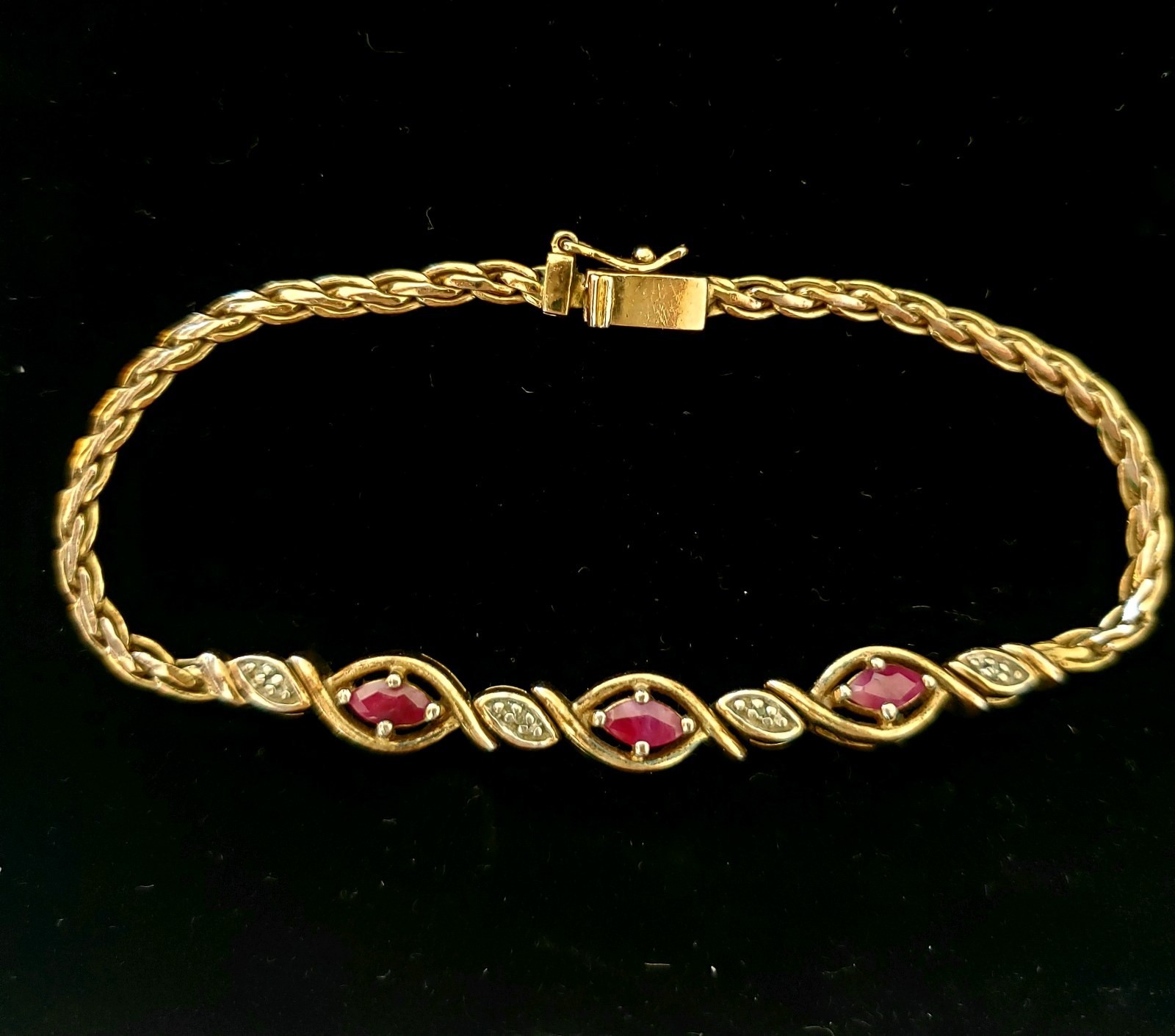 Vintage PAJ Sterling Gold Vermeil Ruby & Diamond Accent Bracelet