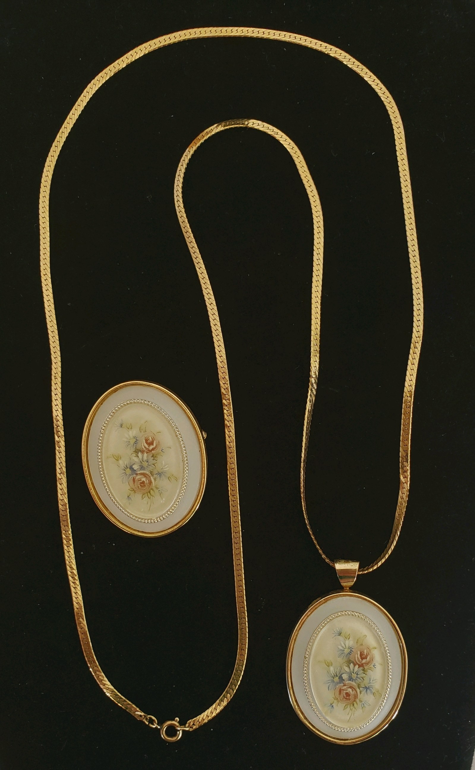 12K Gold-Filled Floral Pendant Necklace & Brooch Set