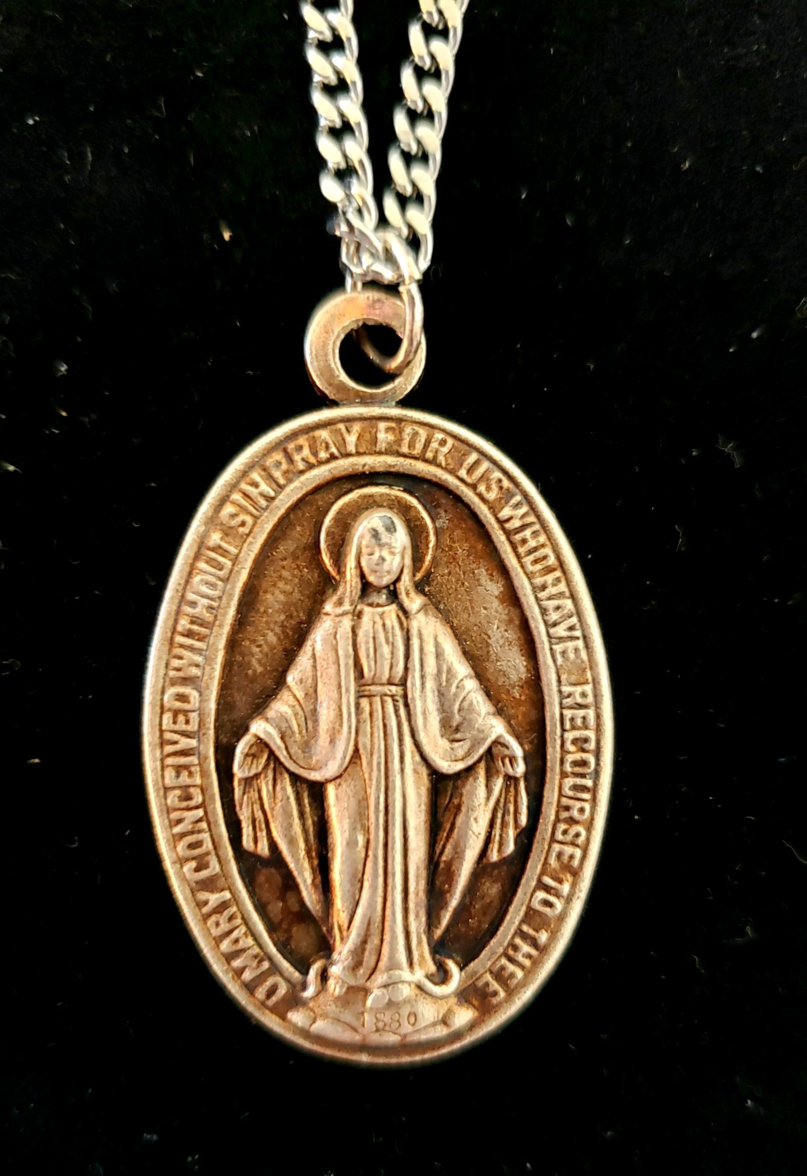 Vintage Italy Miraculous Medal Necklace - 24 Slip-On Chain