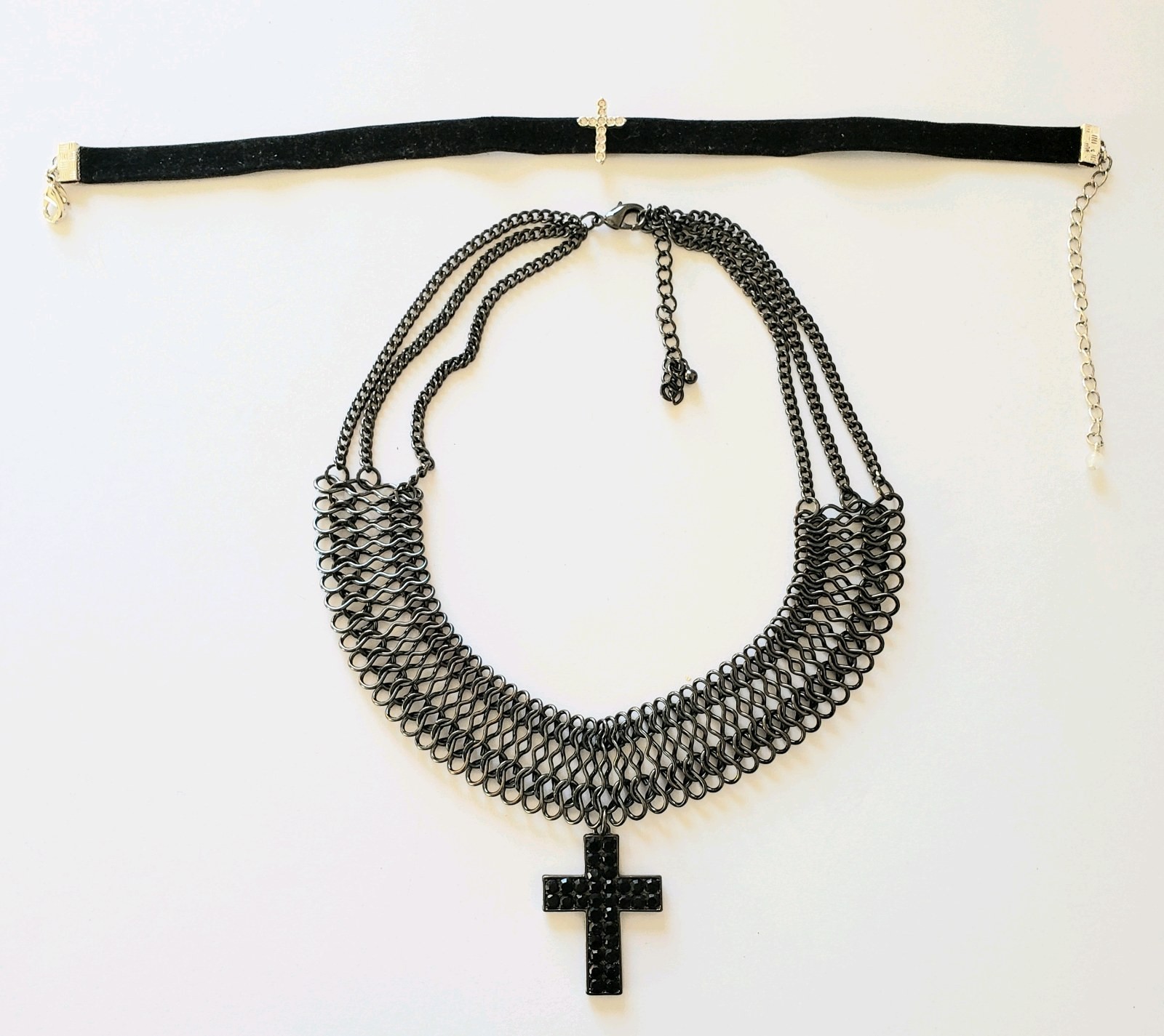 Cross Necklace Lot - Rhinestone & Cross Choker