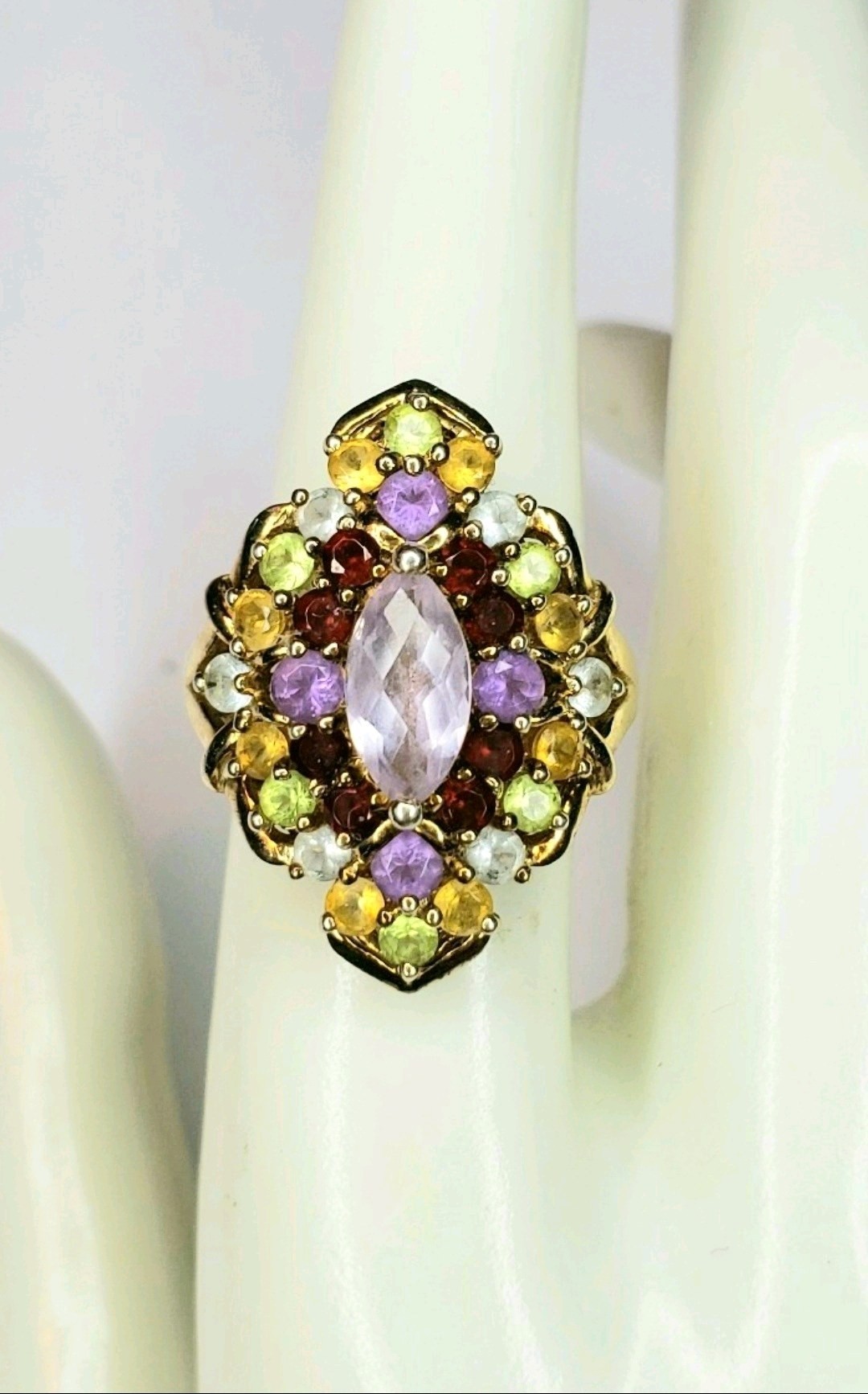 PAJ Sterling Silver Gold-Tone Multi-Gemstone Statement Ring
