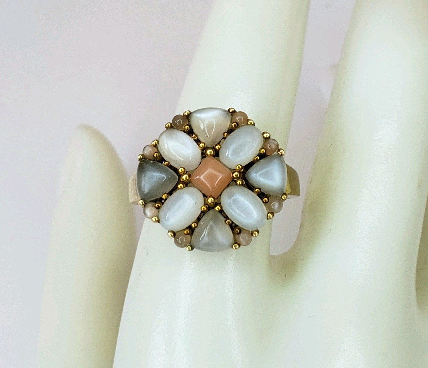 Multi-Tone Moonstone Cluster Cocktail Ring