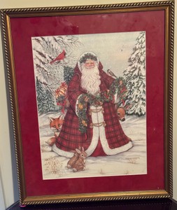Framed Nadine Harper Father Christmas Vintage Holiday Art Print