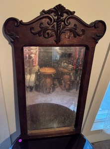 Antique Carved MahoganyWalnut Scrollwork Accent Mirror (33x20)