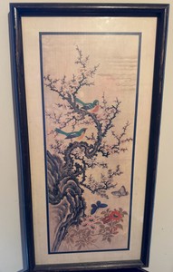Traditional Asian Bird and Flower Silk Painting