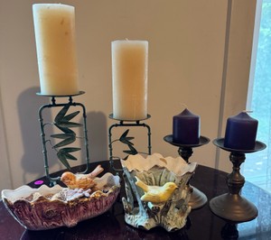 Charming Vintage Candle Holder & Ceramic Bird Lot