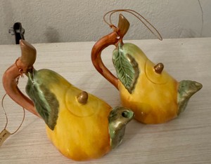 Vintage Ceramic Pear Teapot Ornaments  Mini Creamers  Set of 2