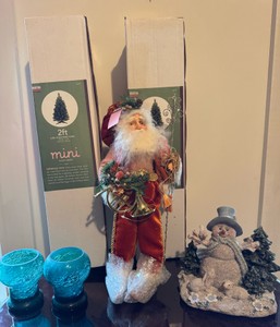 Festive Tabletop Holiday Decor Lot  Santa, Snowman & Mini Trees