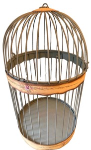 Vintage Painted Metal Birdcage with Floral Accents