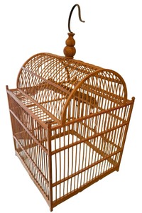 Vintage Domed Bamboo & Wood Birdcage
