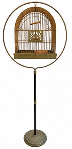 Vintage Art Deco Crown Bird Cage with Hoop Floor Stand