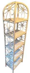 Vintage Boho White Wicker Daisy Etagere  5-Tier Rattan Flower Shelf Tower