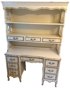 Vintage French Provincial Desk with Hutch  Cream & Gold