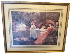 Framed Print Titled A Tea Party in the Garden by Artist Alfred Oliver