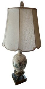 Vintage Capodimonte Style Floral Ceramic Lamp  Brass & Wood Base