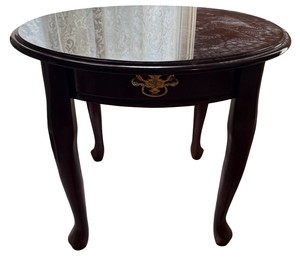 Mahogany Round Accent Table with Drawer