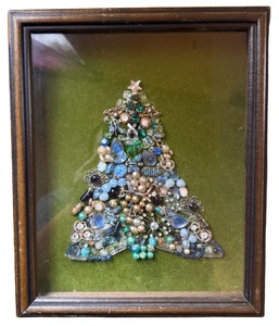 Vintage Costume Jewelry Christmas Tree Framed Art