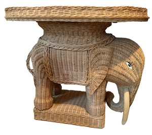 Rattan Wicker Elephant Side Table - Trunk Down
