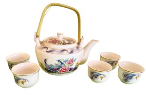 Vintage Korean Snow Bone China Teapot Set