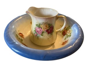 Vintage Ceramic Floral Wash Pitcher & Basin Set