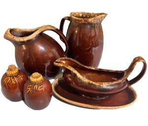 Vintage Hull Pottery 6-Piece Brown Drip Glaze Serving Set