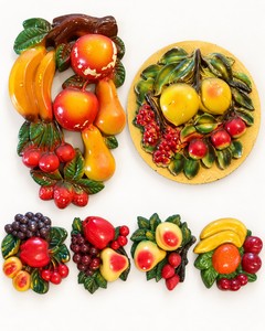 Chalkware Fruit Wall Plaques  Set of 6
