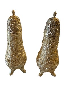 Ornate Gold-Tone Footed Salt & Pepper Shakers